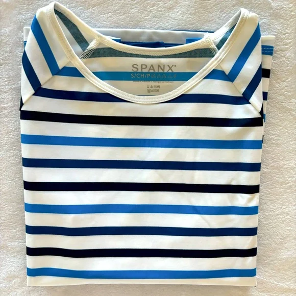 SPANX Long Sleeve Ocean Stripe Blue Swim Shirt--NWT--S - Picture 12 of 13